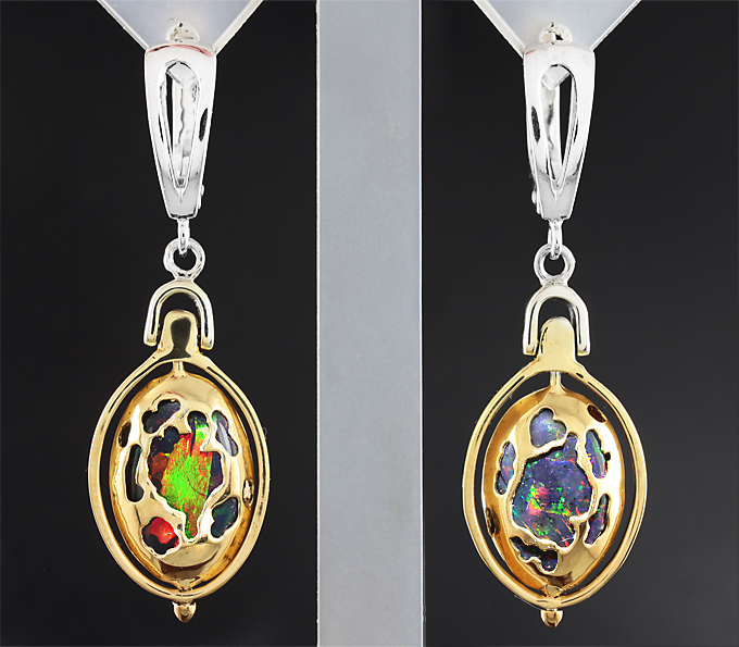 Серебро 925 Серьги с кристаллическими черными опалами