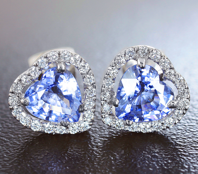 Золото Пусеты с сапфирами и бриллиантами