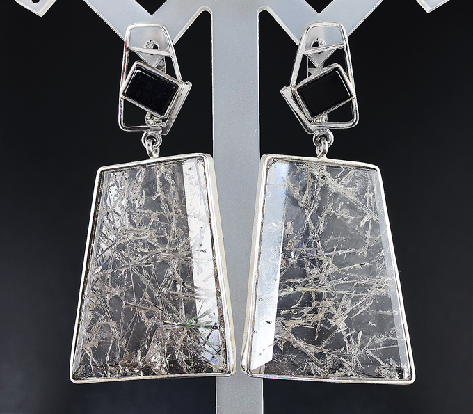 Серебро 925 Серьги, инкрустированные кварцем с джемсонитом и черным ониксом