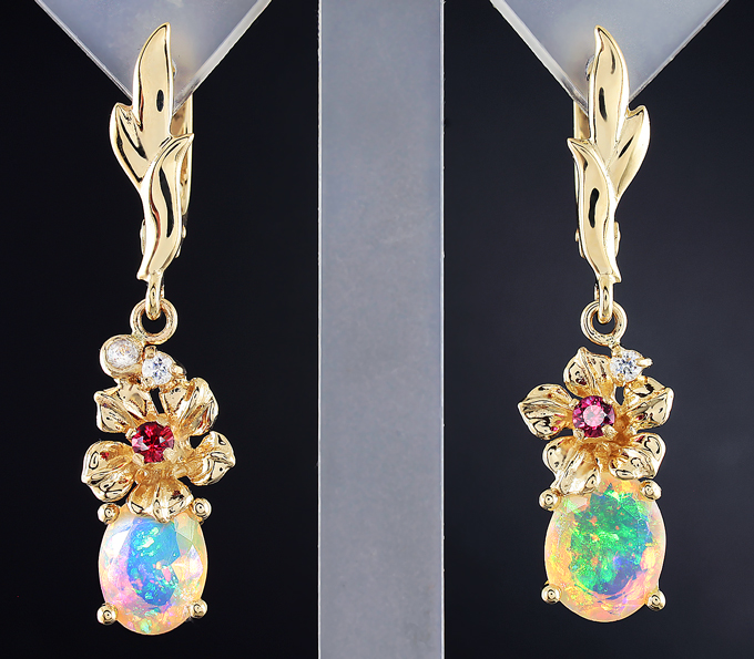 Золото Серьги с кристаллическими эфиопскими опалами и сапфирами