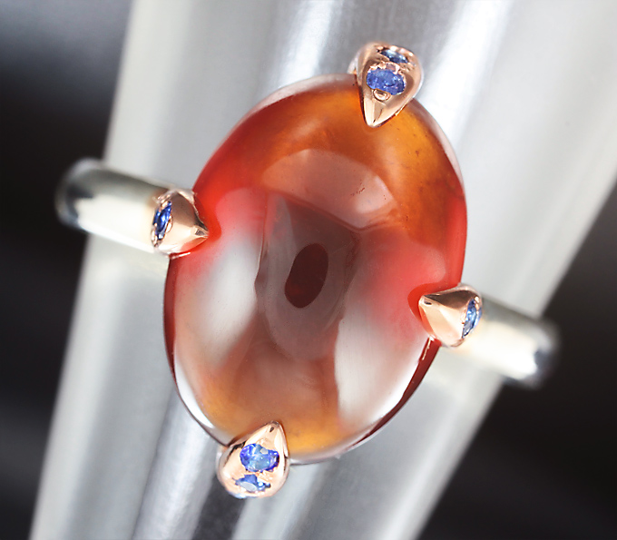 Серебро 925 Кольцо c гессонитом гранатом и синими сапфирами