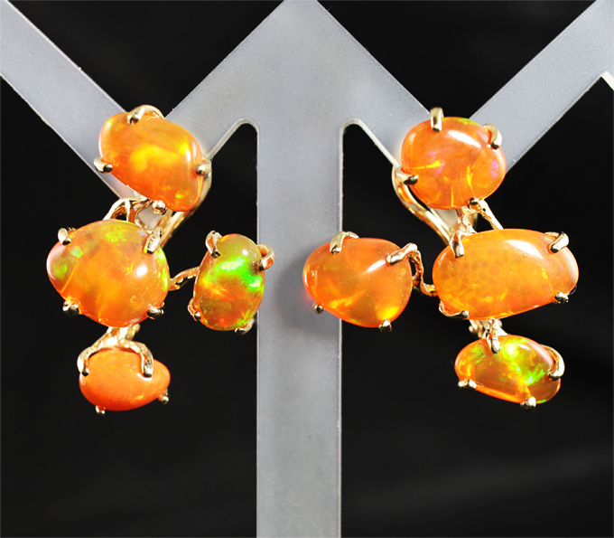 Золото Золотые серьги с кристаллическими эфиопскими опалами