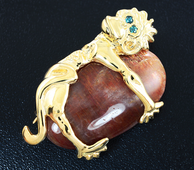 Серебро 925 Брошь с солнечным камнем и гранатами со сменой цвета