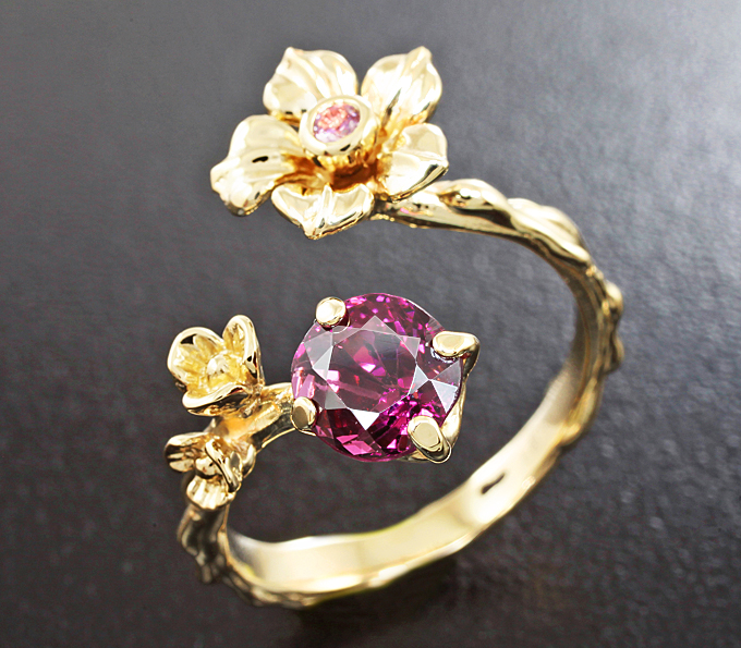 Серебро 925 Кольцо c вишневой и розовой шпинелями