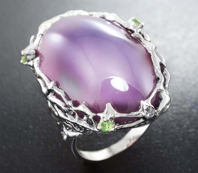 Серебро 925 Кольцо c лавандовым халцедоном и демантоидами гранатами