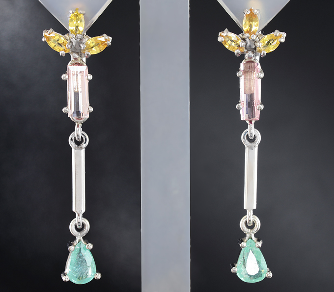 Серебро 925 Серьги с турмалинами и желтыми сапфирами