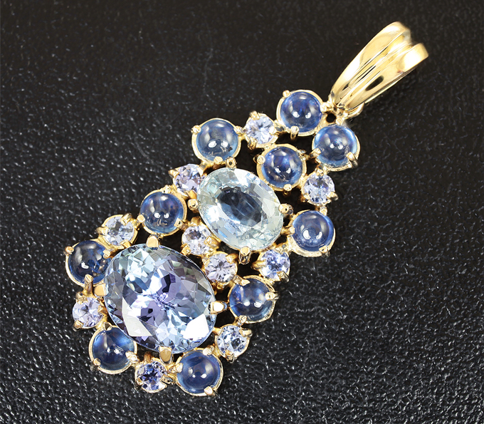 Золото Кулон с танзанитами и сапфирами