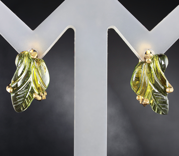 Серебро 925 Серьги с резными турмалинами