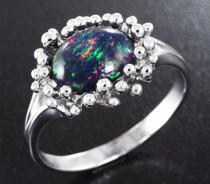 Серебро 925 Кольцо c кристаллическим черным опалом