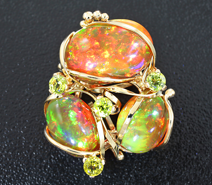 Золото Кулон с кристаллическими эфиопскими опалами и перидотами