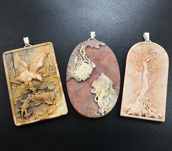 Серебро 925 Камеи-подвески из цельной яшмы с петлей из серебра