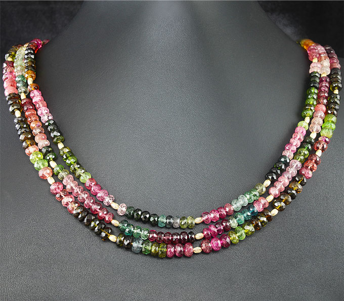 Золото Колье с разноцветными турмалинами