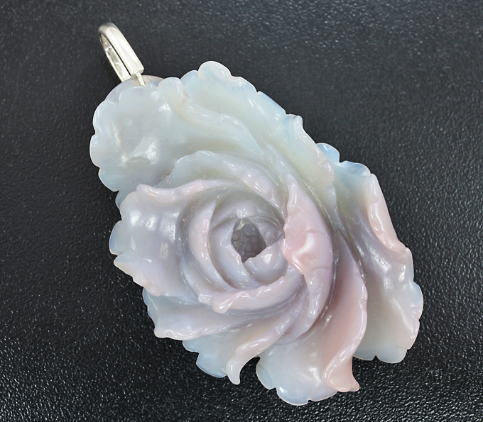 Серебро 925 Камея-подвеска «Пион» с серебряной петлей