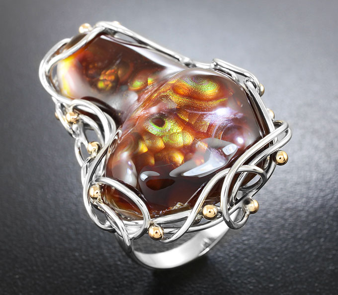 Серебро 925 Кольцо с мексиканским огненным агатом