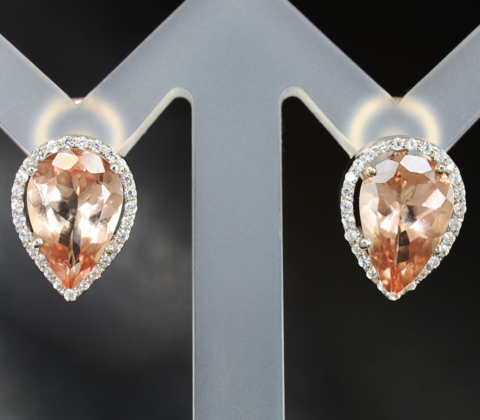 Золото Серьги с морганитами и лейкосапфирами