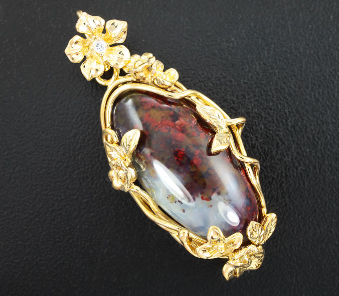 Серебро 925 Кулон с дендритическим агатом и бесцветным цирконом