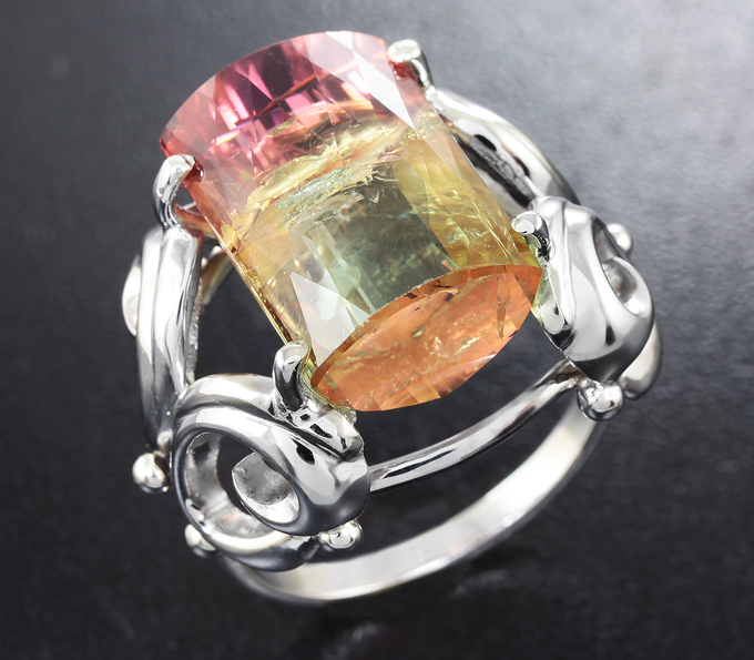 Серебро 925 Кольцо c трехцветными турмалином