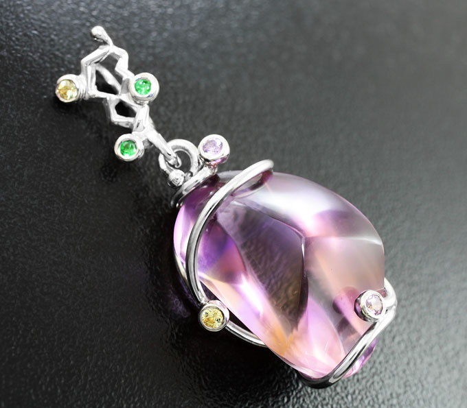 Серебро 925 Кулон с аметрином, аметистами, сапфирами и цаворитами гранатами