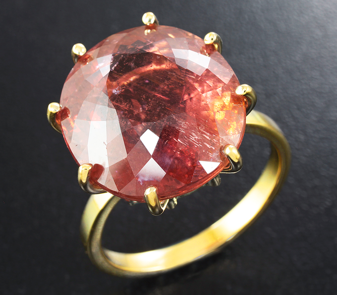 Золото Кольцо с крупным падпараджа турмалином