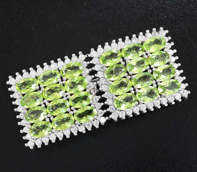 Серебро 925 Брошь c перидотами и кубиком циркония