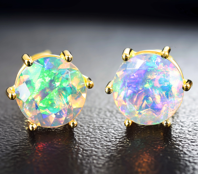 Золото Пусеты с ограненными эфиопскими опалами