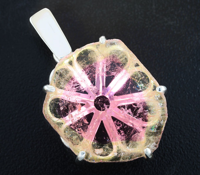 Серебро 925 Кулон с крупным слайсом арбузного турмалина