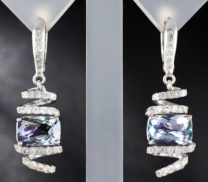 Золото Серьги с полихромными танзанитами и лейкосапфирами