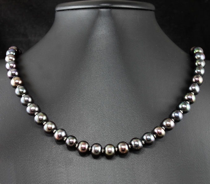 Серебро 925 Колье с цветным жемчугом