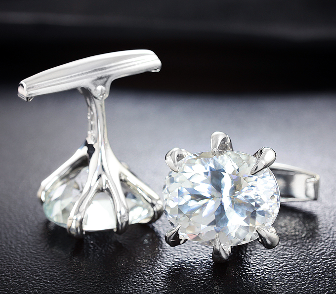 Серебро 925 Запонки с бесцветными топазами