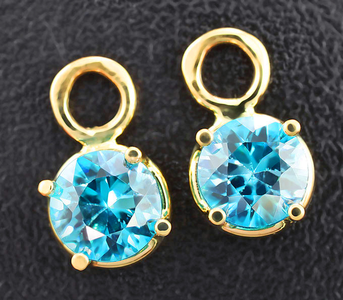 Золото Подвески для серег с голубыми цирконами