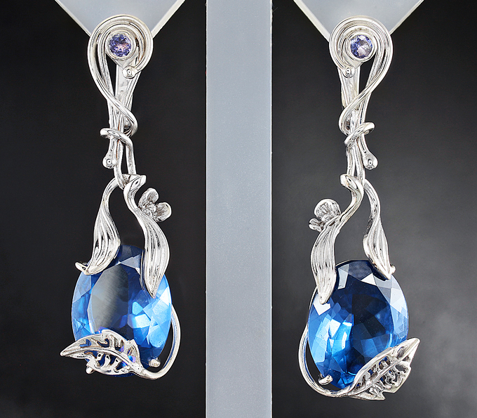 Золото Серьги с флюоритами и танзанитами