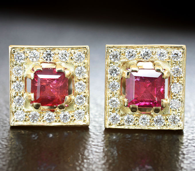 Золото Пусеты с рубинами и бриллиантами