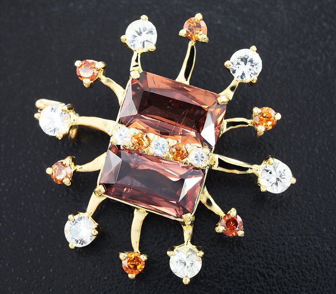 Золото Брошь/кулон с цирконами