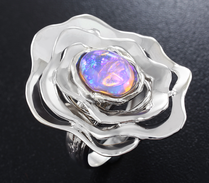 Серебро 925 Кольцо с австралийским кристаллическим solid опалом