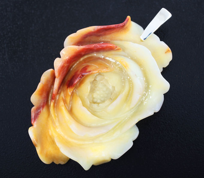 Серебро 925 Миниатюра-подвеска «Пион» из цельного амазонита