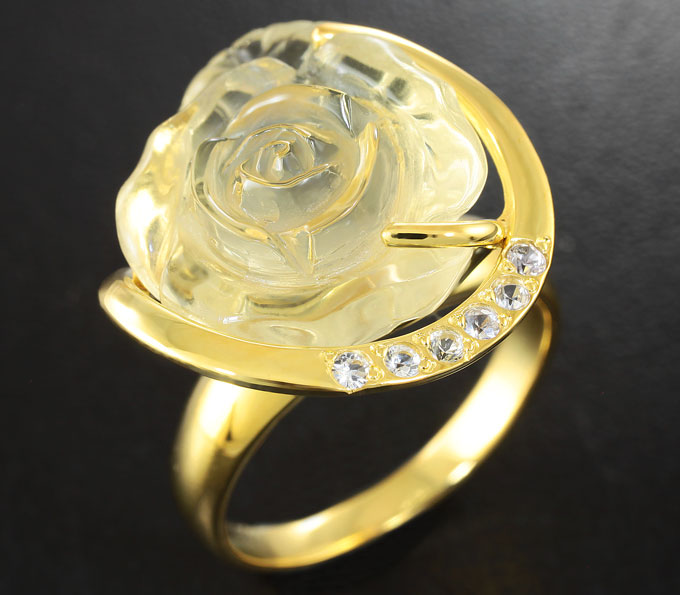 Серебро 925 Кольцо c резным цитрином и лейкосапфирами