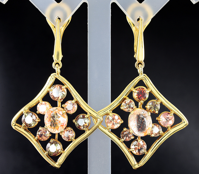 Серебро 925 Серьги с солнечными камнями и андалузитами