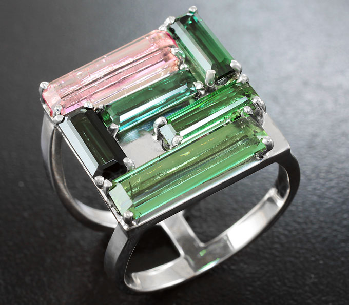 Серебро 925 Кольцо c разноцветными турмалинами