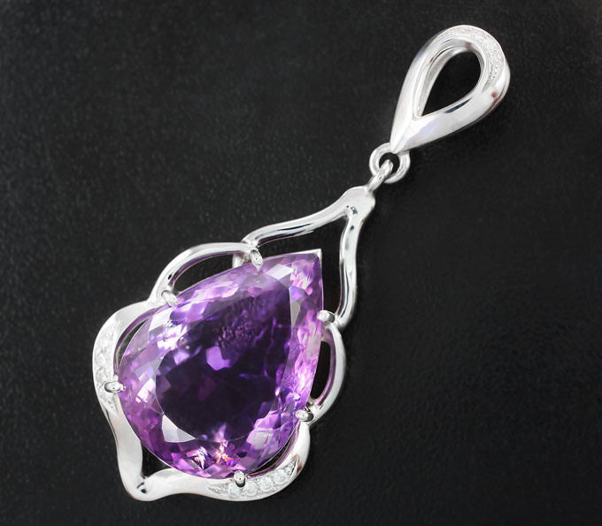 Серебро 925 Кулон с аметистами и кубиком циркония