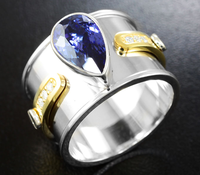 Серебро 925 Кольцо c танзанитами и бриллиантами