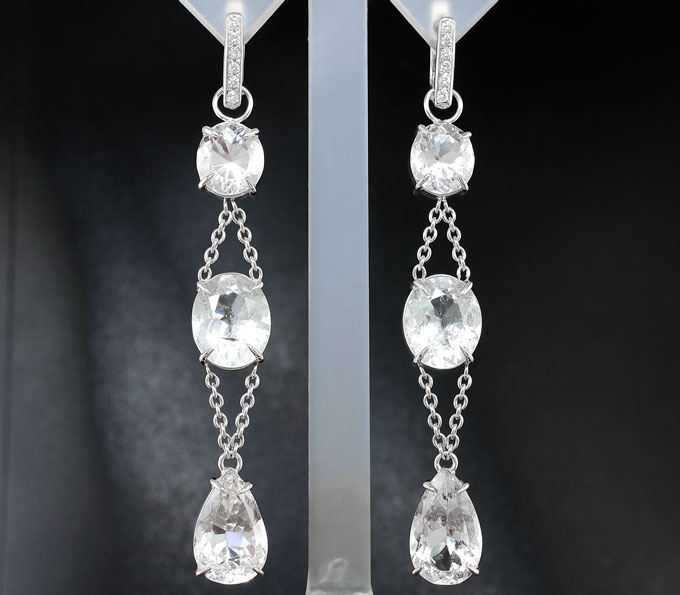 Серебро 925 Серьги с бесцветными топазами и бриллиантами