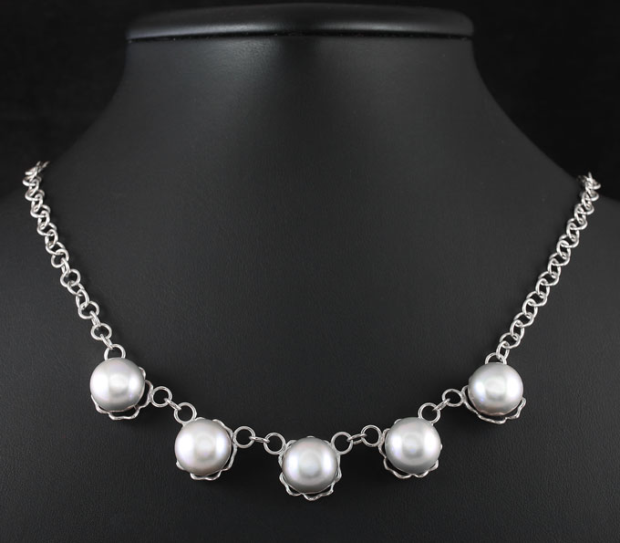 Серебро 925 Колье с цветным морским жемчугом