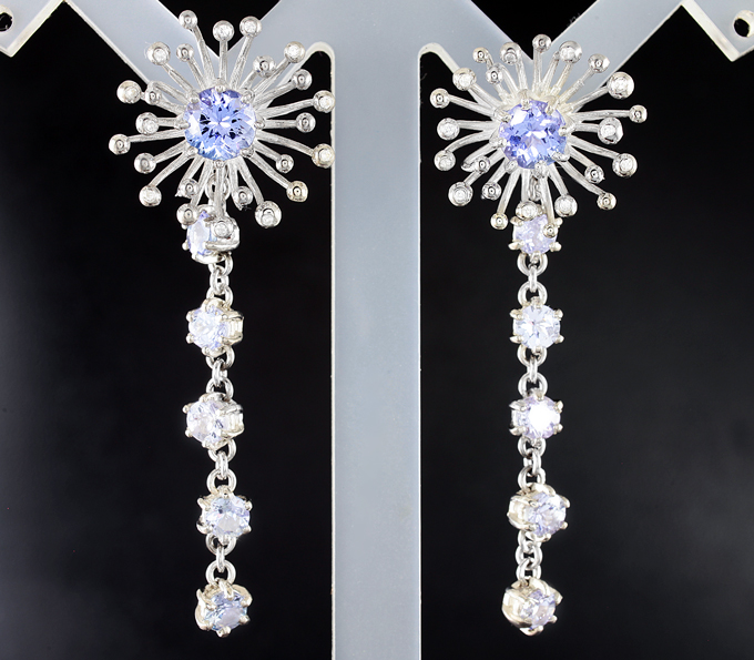 Серебро 925 Серьги с танзанитами и лейкосапфирами