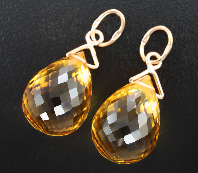 Золото Подвесы для серег с бриолетами цитринов