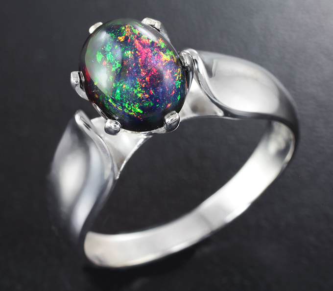 Серебро 925 Кольцо c кристаллическим черным опалом