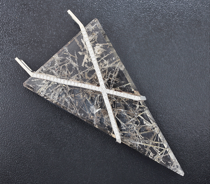 Серебро 925 Кулон с кварцем с джемсонитом и бриллиантами