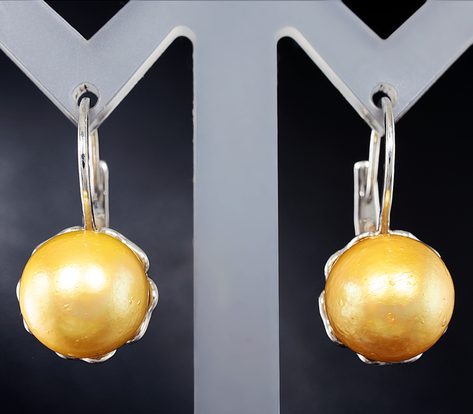 Серебро 925 Серьги с золотистым жемчугом! Натуральный цвет