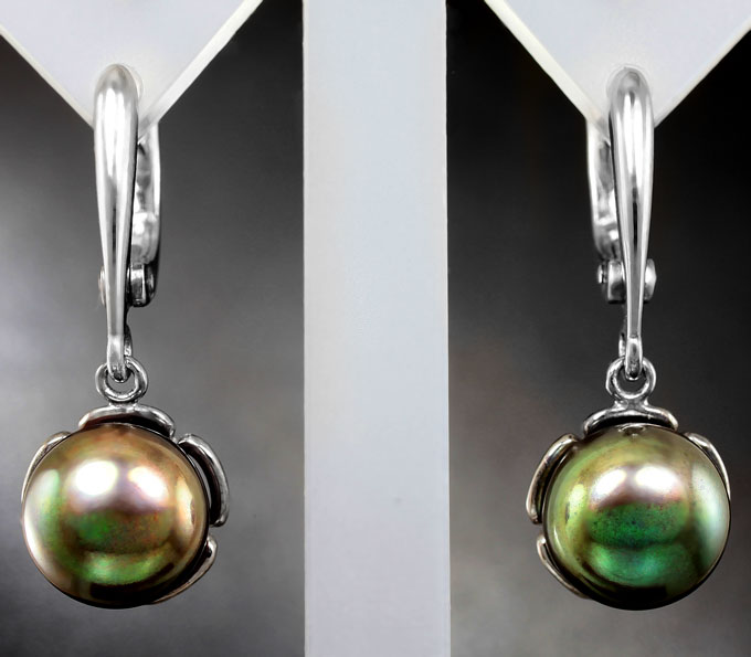 Серебро 925 Серьги с цветными морскими жемчужинами
