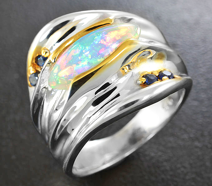 Серебро 925 Кольцо c кристаллическим эфиопским опалом