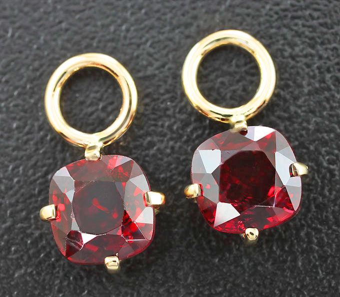 Золото Подвесы для серег с красными шпинелями